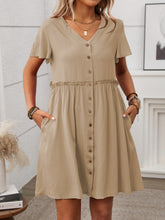 Button Front Flutter Sleeve Dress OutfitFlow